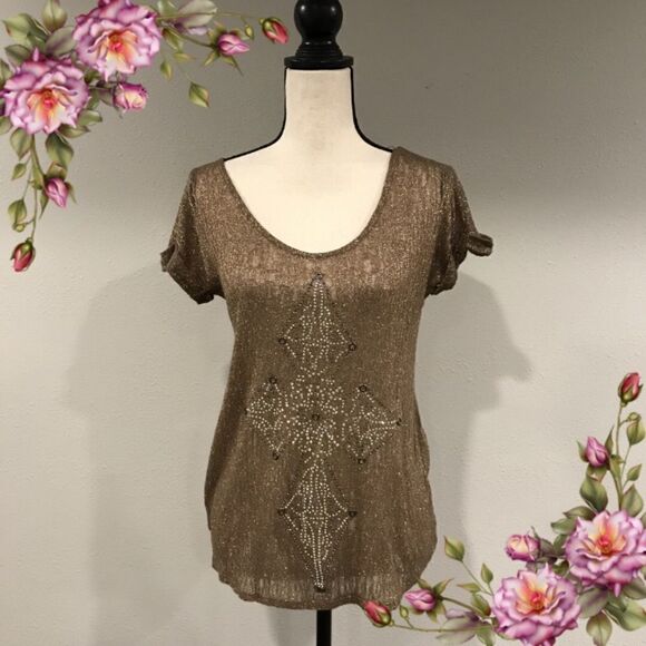 Rhinestones embellished cross short sleeve top - Picture 1 of 11